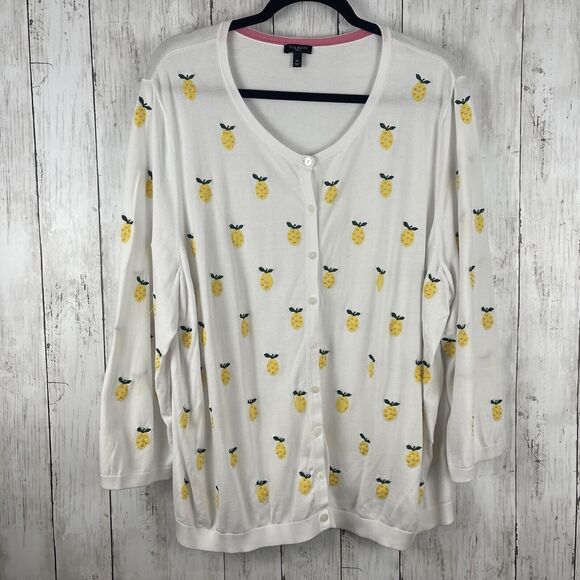 Talbots Sweaters - Talbots Cardigan Women 3X White Lemon Novelty Print Embellished Button Front